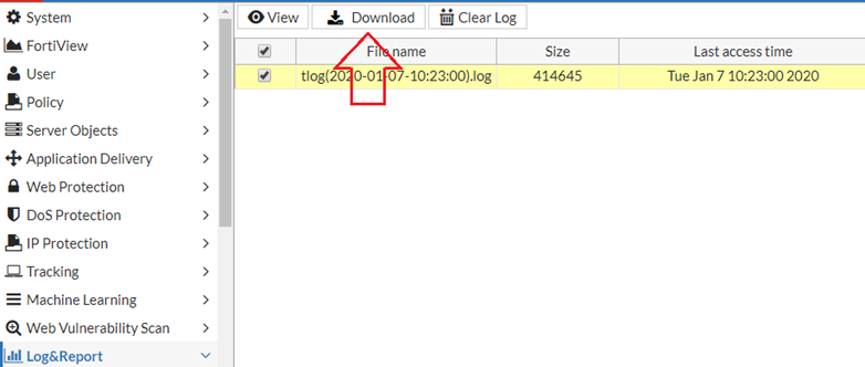 Download backuped log files