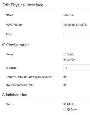 gateway option shows up when selecting DHCP