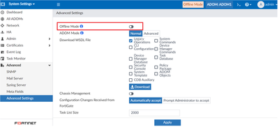 6. FortiManager disable offline mode.png