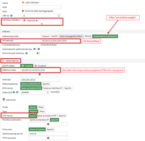 LAG-interface settings