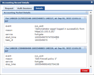 Accounting messages received in clear pass server
