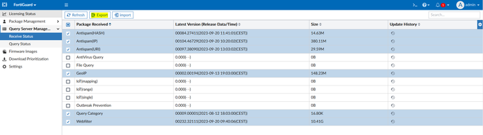 Select the query DB required and click on Export