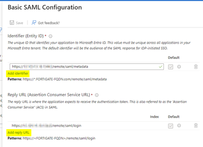 Azure AD/Entra SAML SP configuration