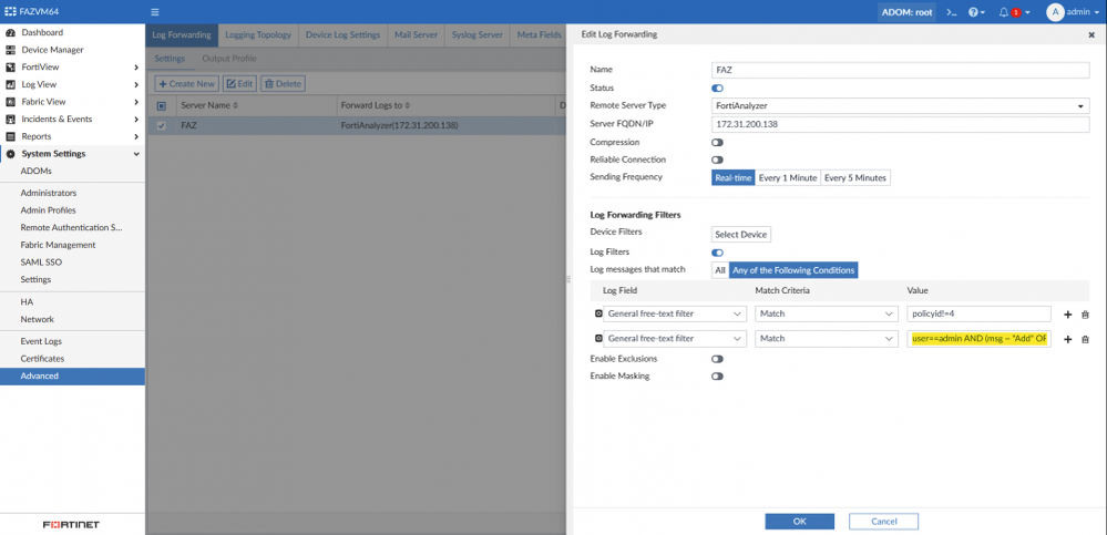 Technical Tip: FortiAnalyzer log forwarding filter... - Fortinet Community