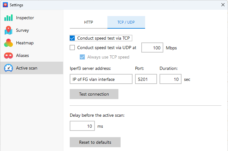 NetSpot 3 iPerf client settings
