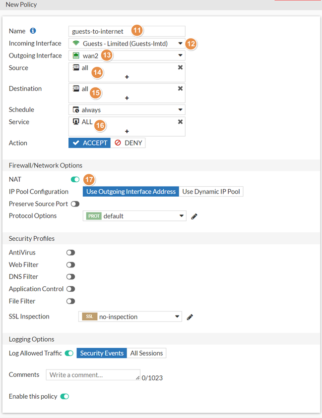 Creating a firewall policy to allow traffic to Internet