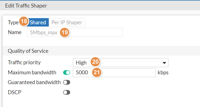 Creating a Traffic Shaper - in this example, 5Mbps max for upload and download