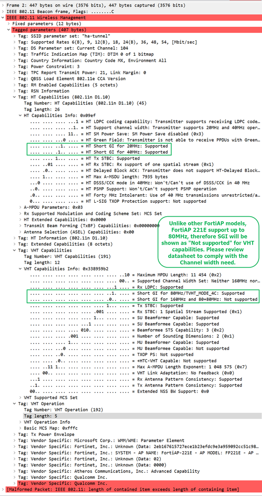 FortiAP 221E Beacon analysis