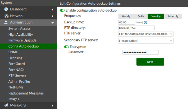 FTP autobackup settings