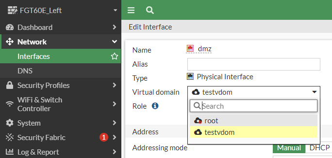 dmz interface with no configuration references in testvdom.