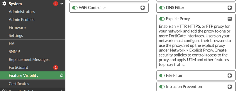 Figure 1. Enable explicit proxy in FortiGate GUI.