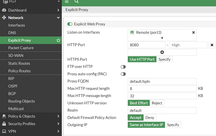 Figure 2. Explicit Web proxy configuration settings.