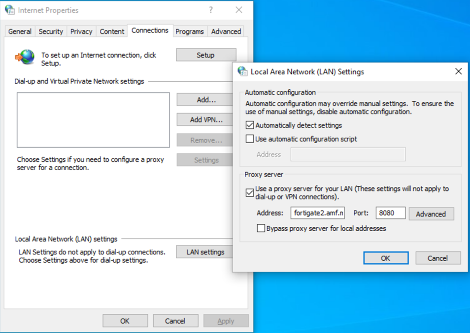 Figure 13. Proxy settings configuration on the test host.