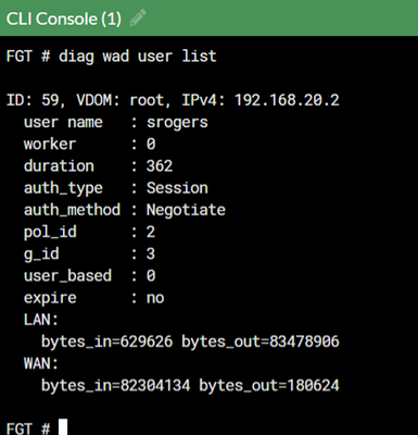 Figure 14. List authenticated users through Explicit proxy in FortiGate.