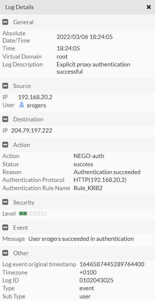 Figure 15. User Event logs in FortiGate GUI.