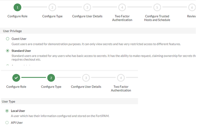 Figure 1. Creating local user in FortiPAM