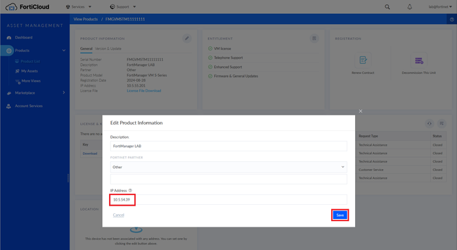 Product information - Management IP address change