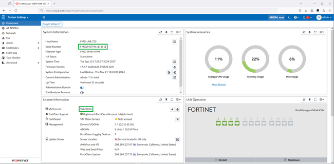 FortiManager with transferred license