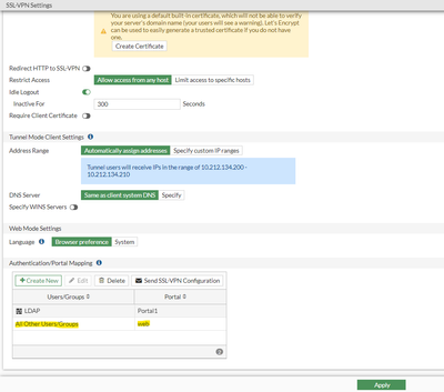 SSLVPN setting with group LDAP and All Other Users/Groups