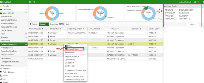 Figure 1. Check Attributes for a specific Fingerprint Entry.