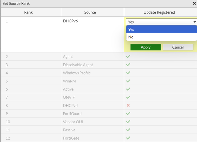 Figure 3. Enabling "Update Registred" hosts option for DHCPv6 source and moving it to First rank.