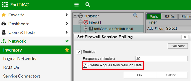 Figure 2. Enable Rogue host creation from polled session data.