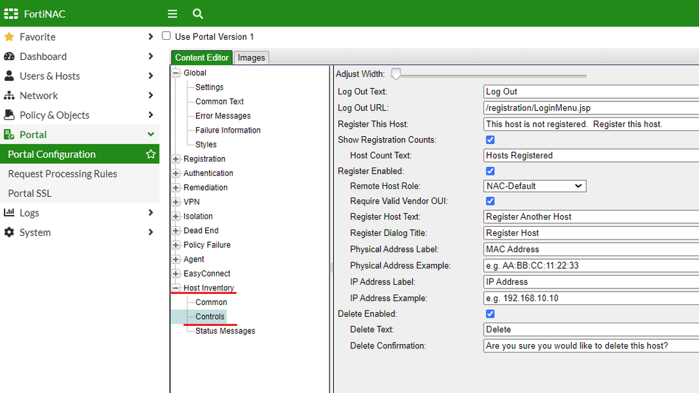 Figure 2. Host Inventory Controls settings.