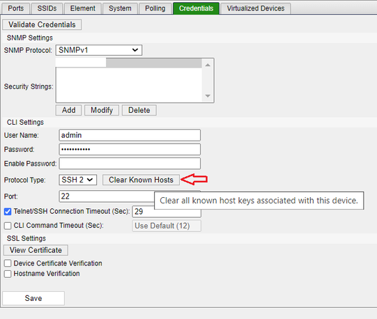 Figure 1. Clearing all known host keys for a specific modeled device.