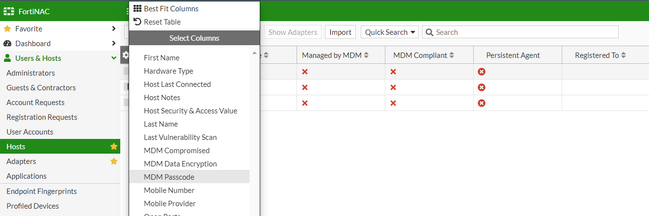 Figure 2. Adding specific columns in Host view for increased visibility of Host attributes.