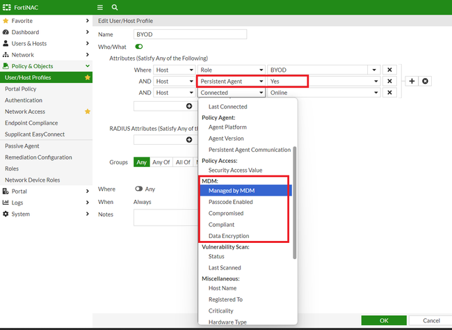 Figure 1. Example on using different MDM compliance criteria to enforce control