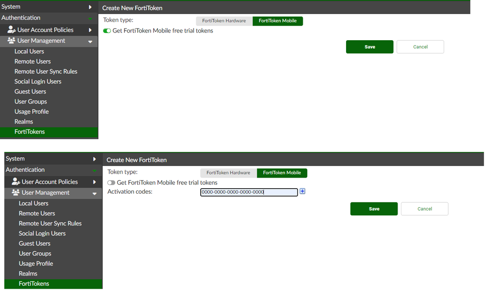 Importing trial tokens in FortiAuthenticator