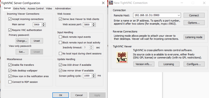 Figure 3. TighVNC Server and Viewer