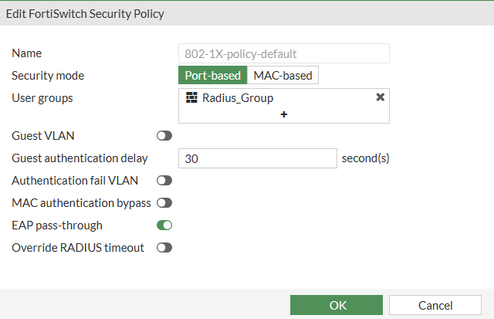 Figure 1. Configure FortiSwitch 802.1x settings for the port.