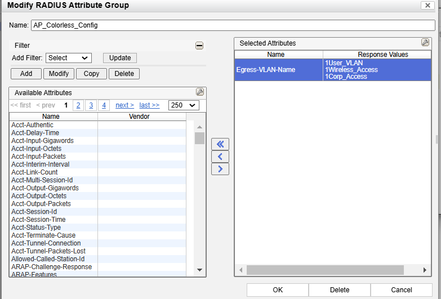 Figure 3. Configure the "Egress-VLAN-Name" vlan list for the AP switchport provisioning.