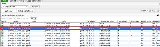 Figure 4. FortiNAC dynamically updates port to WAP uplink once it detects the WAP device type.