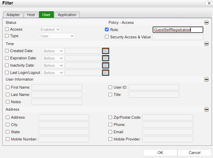 Figure 4. User "Role" as filtering criteria in the user host profile.