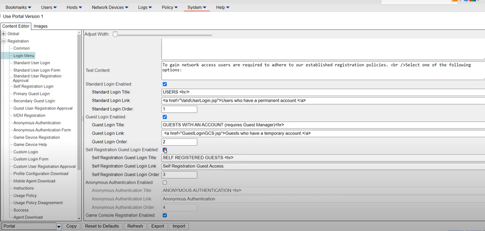 Figure 6. Enable Guest Self registration in the portal settings.