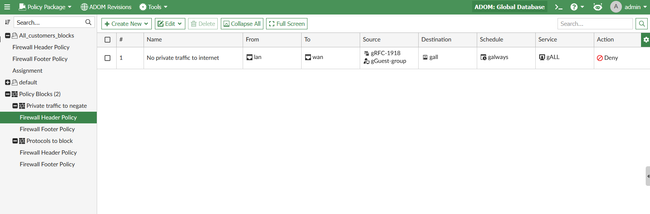 Policy Block example, with Header and Footer Firewall Policies configured.