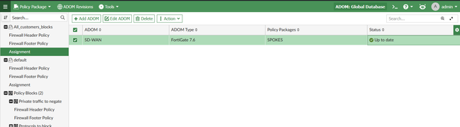Global Policy Package is now assigend to a Policy Package and its status is "Up to date".