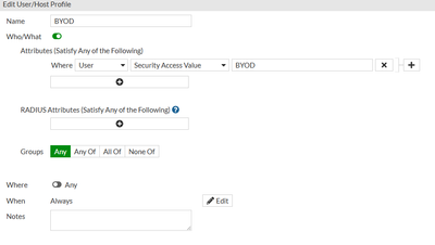 User/Host profile setting for BYOD