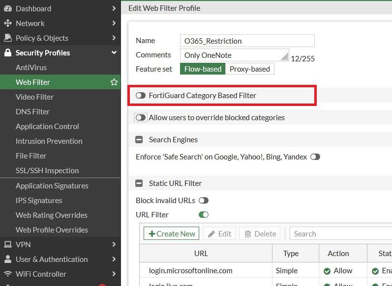 Disable FortiGuard Category