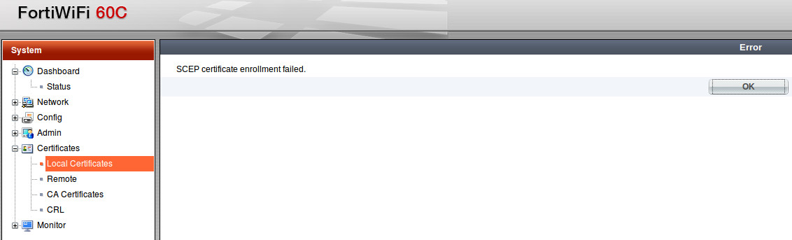 SCEP certificate enrollment failed Fortinet Community