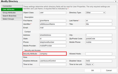 Figure 4. FortiNAC LDAP configuration of Security Access Value in User Attributes