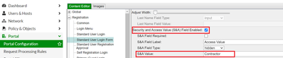 Figure 2. Security Access Value specified in Portal configuration for standard user login