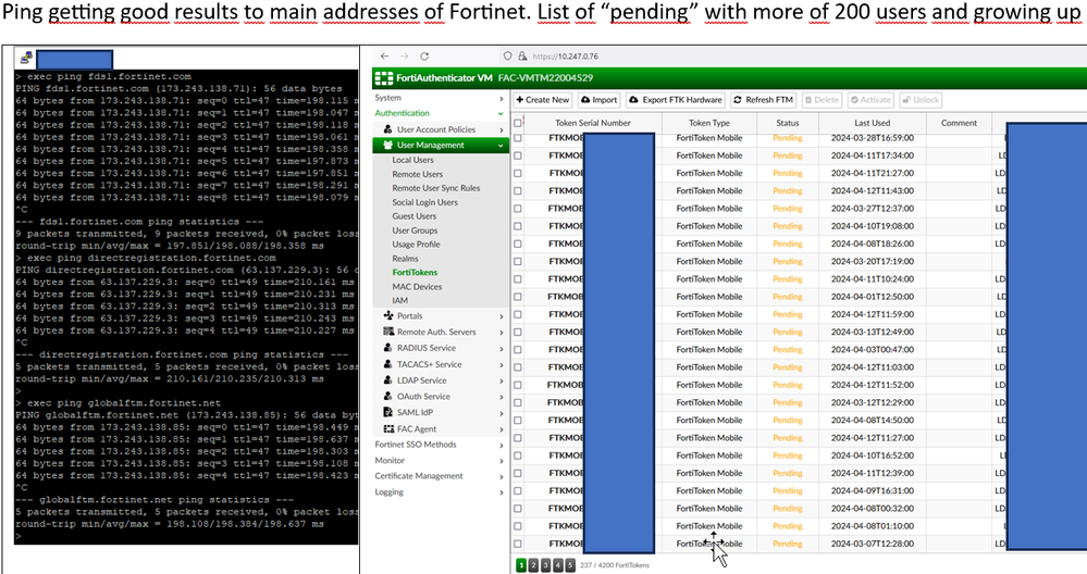 Ping getting good results to main addresses of Fortinet. List of “pending” with more of 200 users and growing up.png