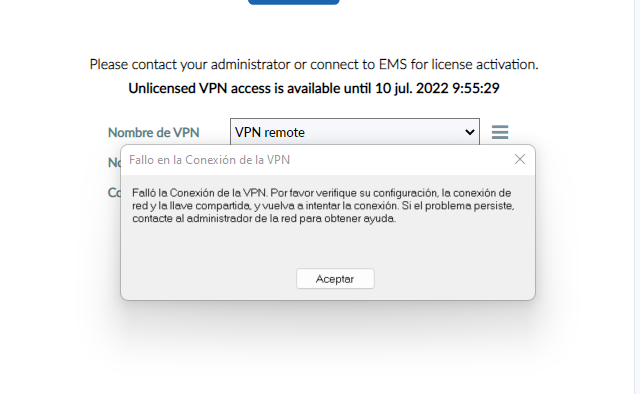 Error trying to connect by VPN